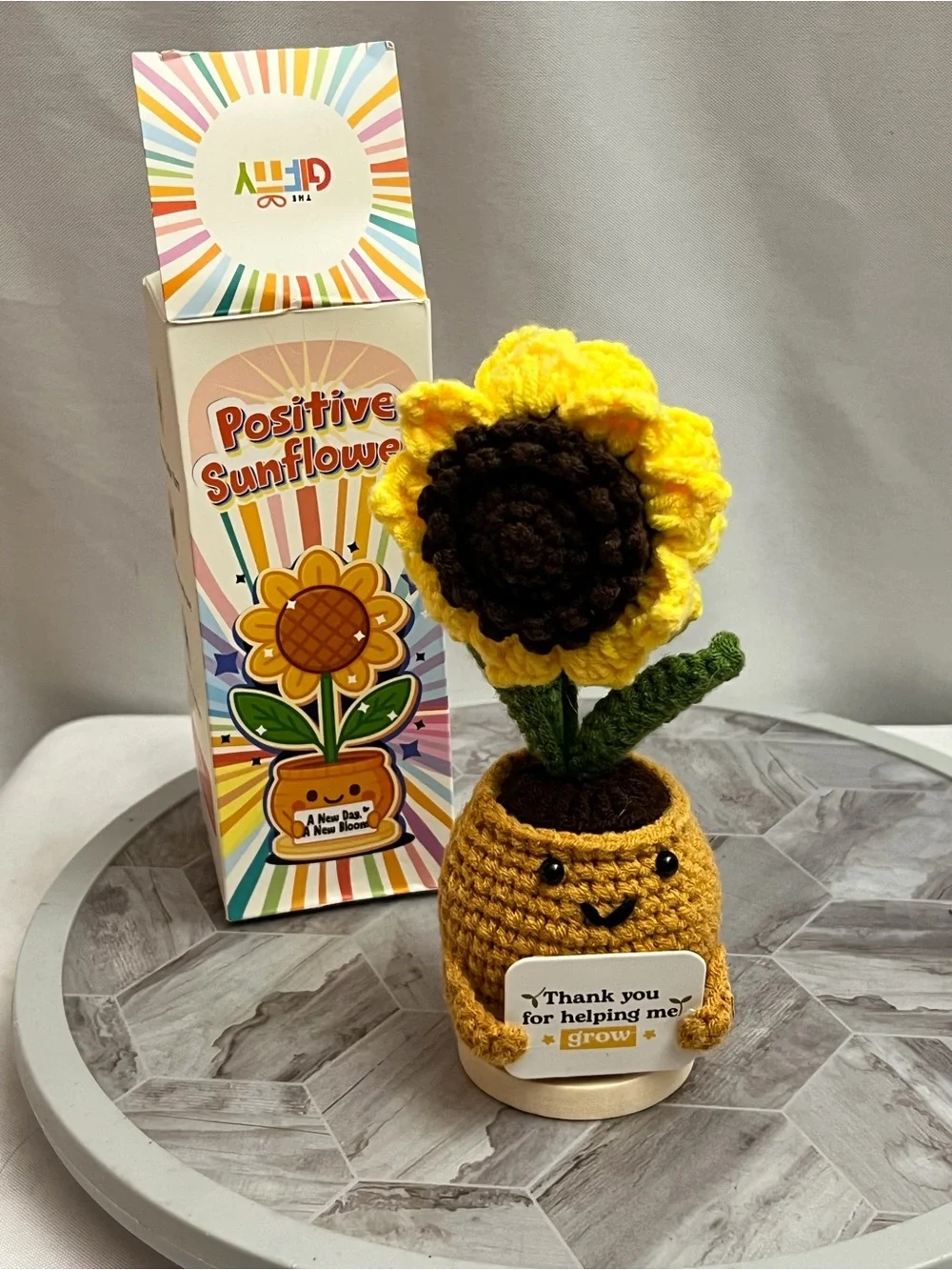The Gifty Positive Sunflower Crochet “Thank You for Helping Me Grow” Gift